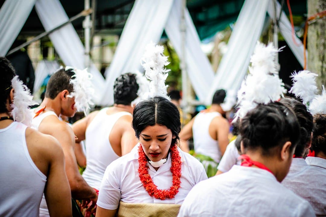 Women with Red Lei in Traditional Kava Ceremony   Kavahana