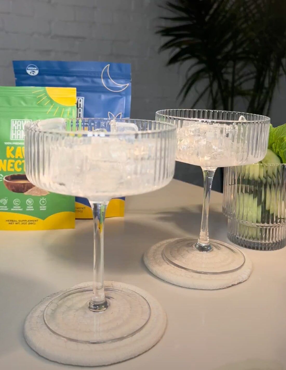 Kava Nectar with Two Fancy Crystal Glasses   Kavahana