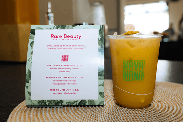 Kavahana Rare Beauty Event Kava Nectar Drink >thisisjustarandomplaceholder<kavahana Kava Nectar Drink Served at the Rare Beauty Mental Health Summit with Custom Kavahana Menu Kavahana