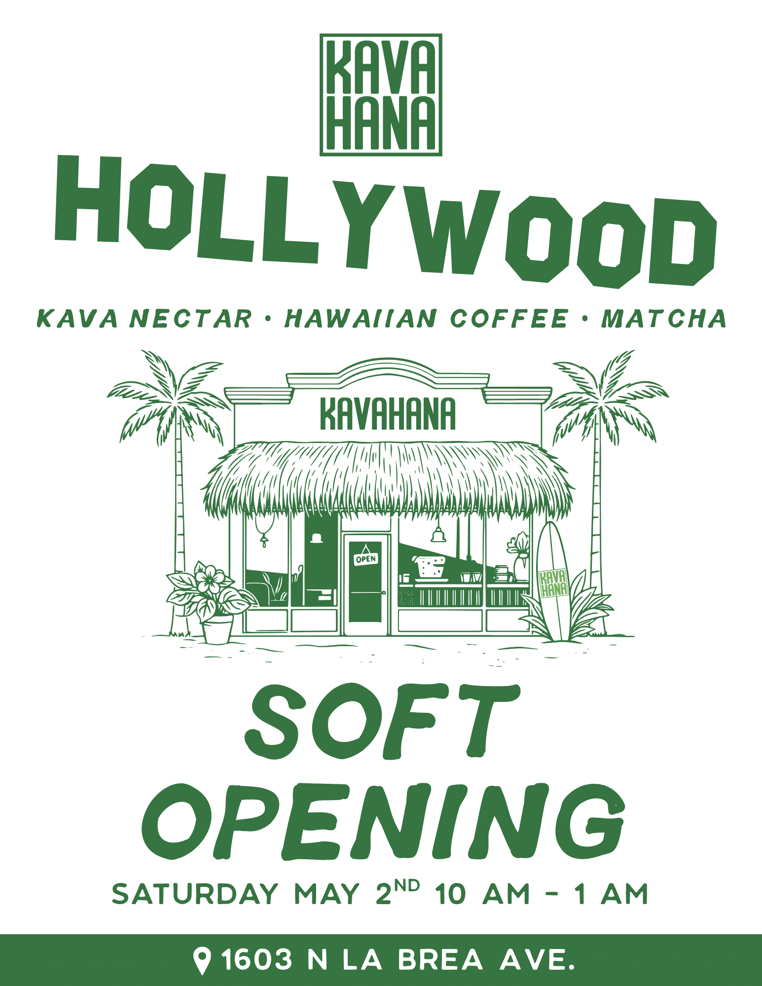 Kavahana Hollywood Soft Opening — Saturday May 2nd, 10 AM to 1 AM at 1603 N La Brea Ave
