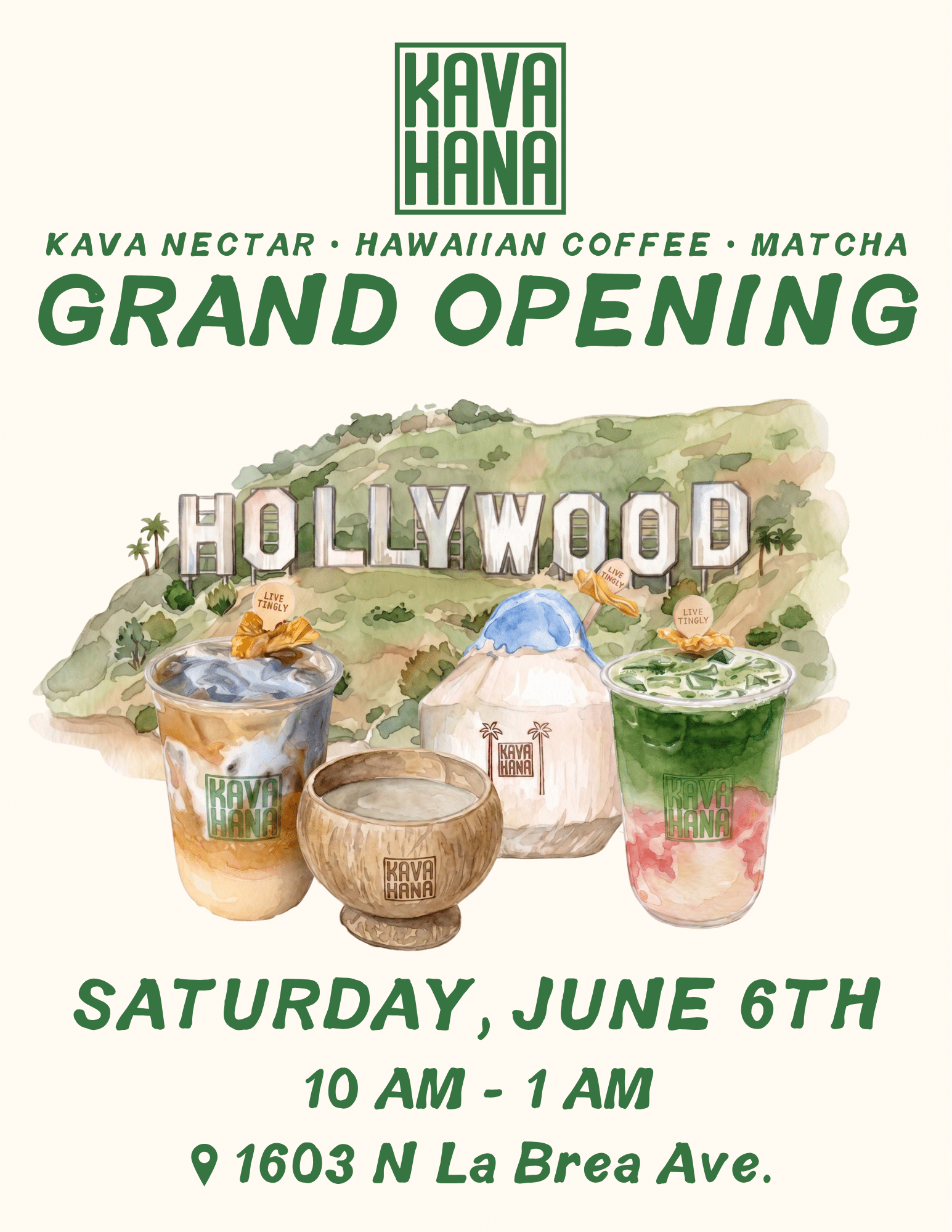 Kavahana Hollywood Grand Opening: Saturday June 6th, 10 AM to 1 AM at 1603 N La Brea Ave
